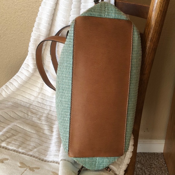 Fossil Teal Blue Leather And Straw Purse - Picture 2 of 6